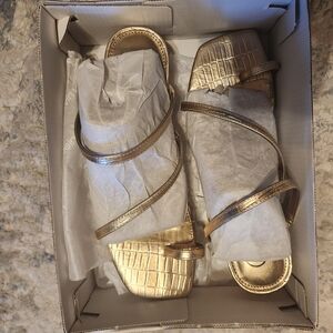 Calvin Klein Metallic Gold Strappy Heeled Sandals